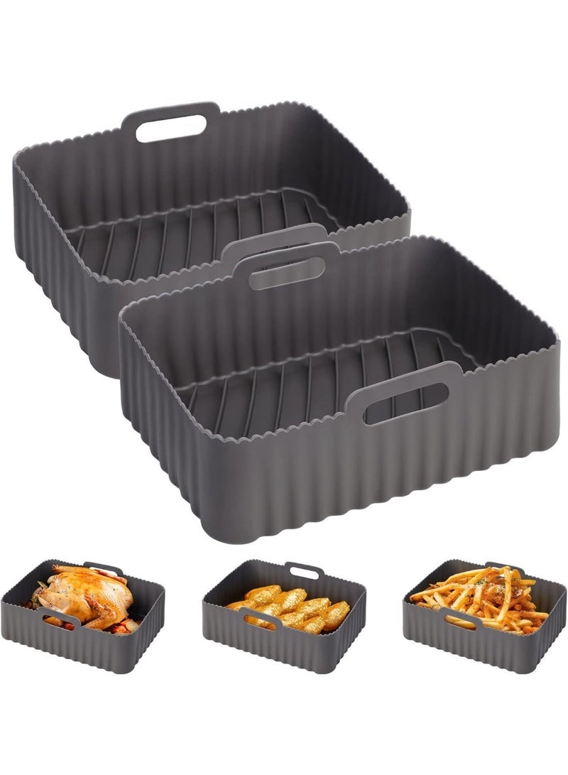 إيونتو طقم بطانات سيليكون لقلاية الهواء قابلة لإعادة الاستخدام  صينية خبز مستطيلة غير لاصقة مع مقابض لقلاية الهواء (عدد 2، رمادي داكن) - Image 4